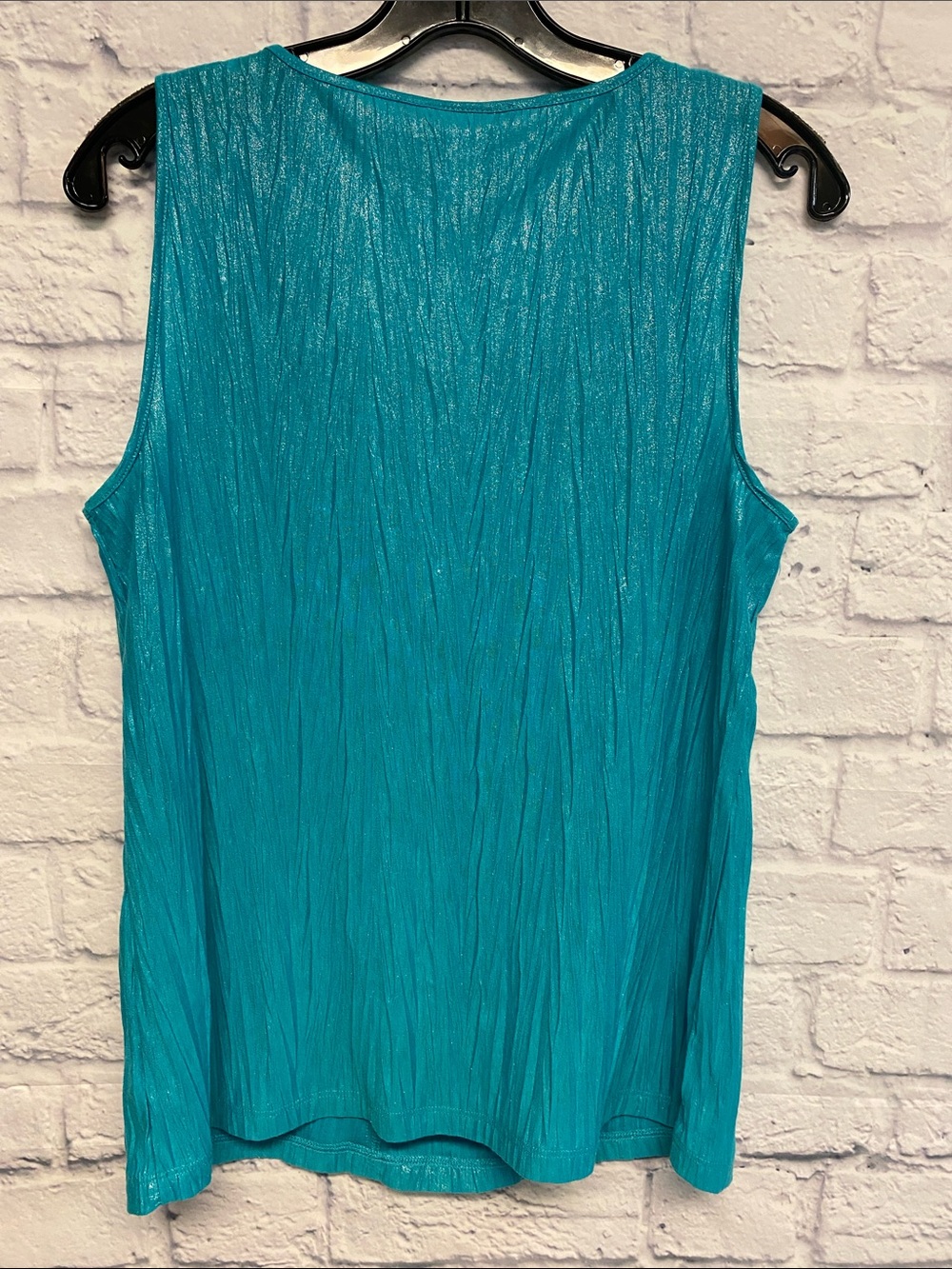 Chico's Shiny Turquoise Ruffle-Front Tank Size Medium - Picture 4 of 7